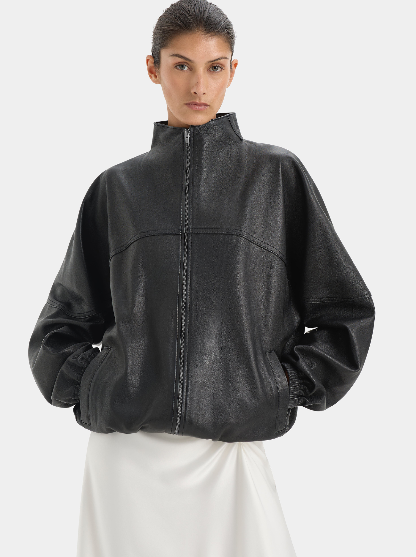 Cazadora Bomber Oversize Mujer Cuello Alto