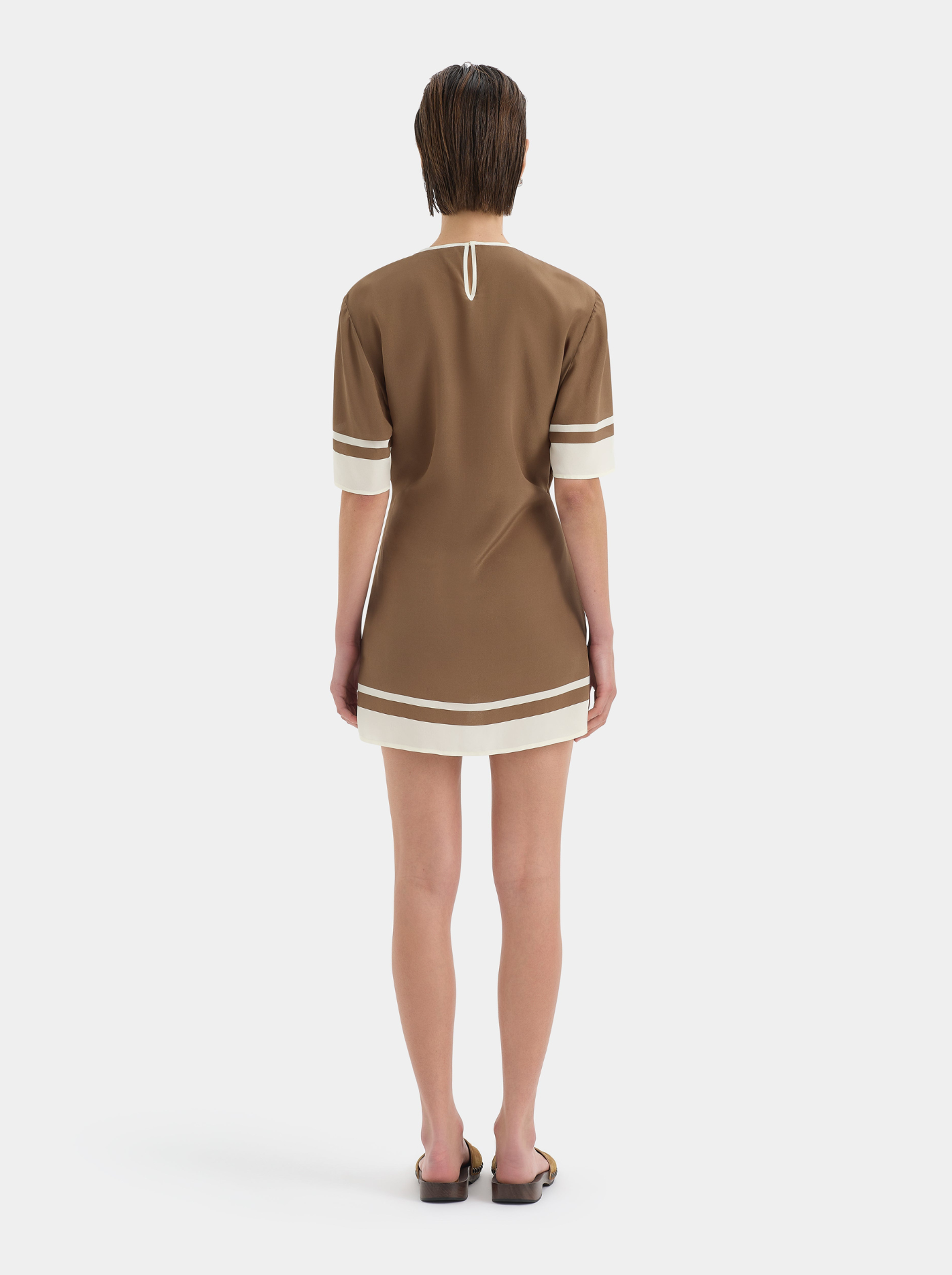 Vestido Mini de Seda Mujer Lazada en la Cintura