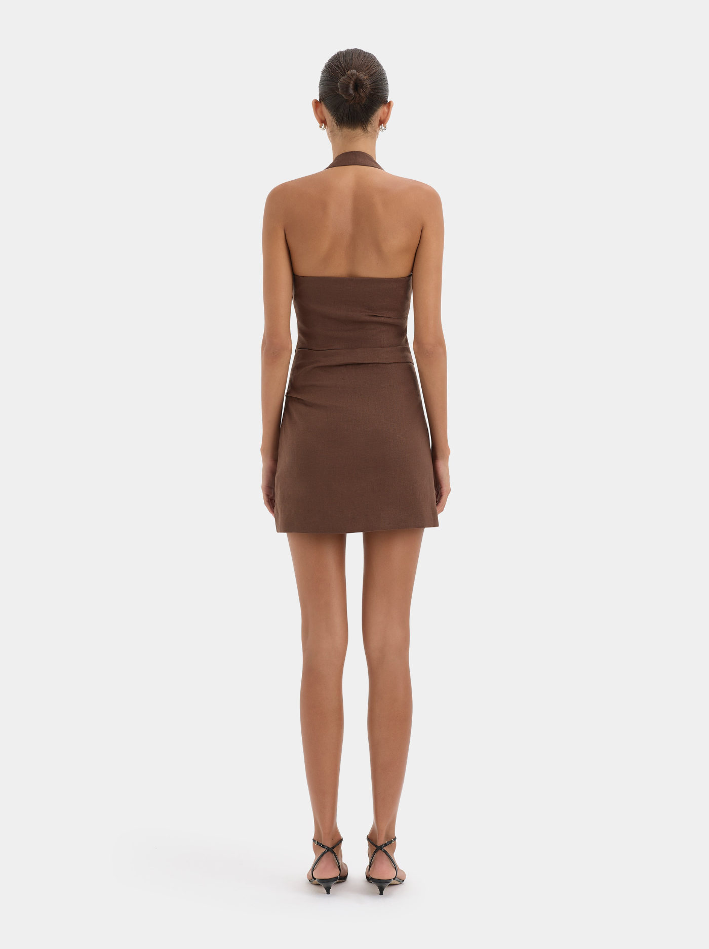 Vestido Mini Anudado de Lino Mujer Cuello Halter