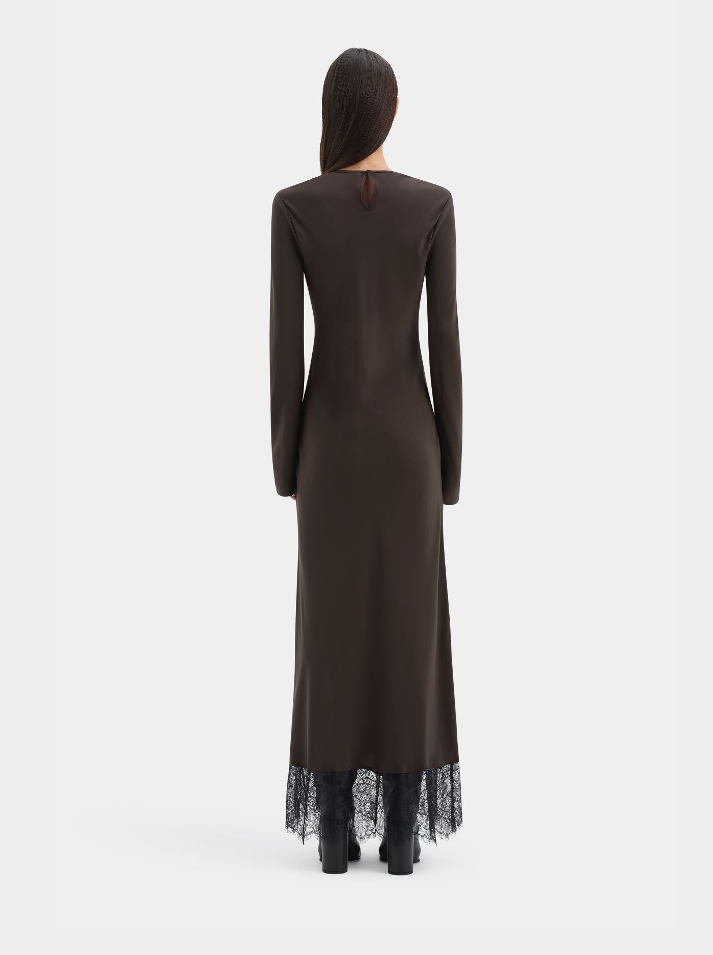 Vestido Camisero Manga Larga Mujer Detalles de Encaje