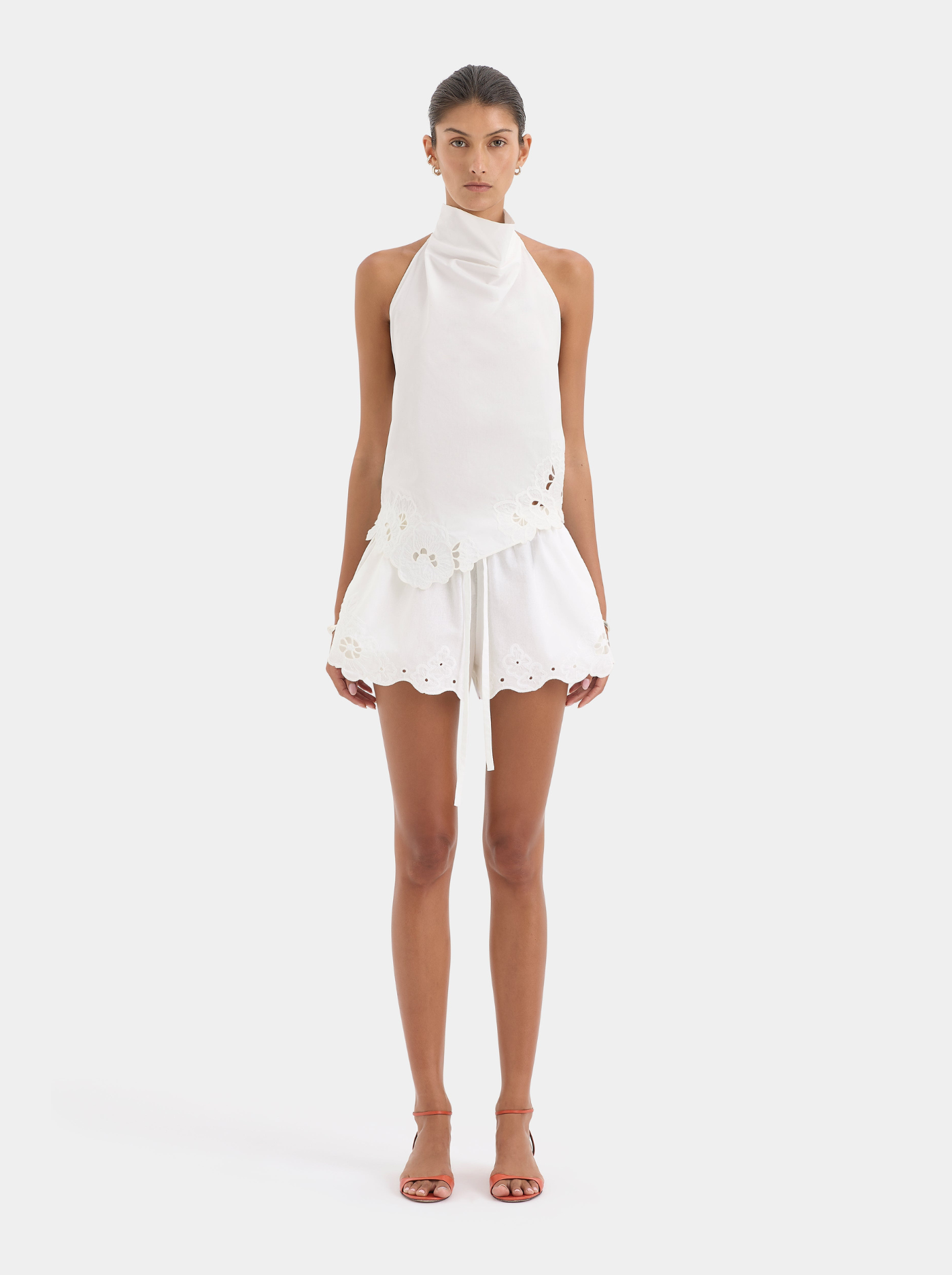 Top Anudado Bordado Mujer Cuello Halter Alto