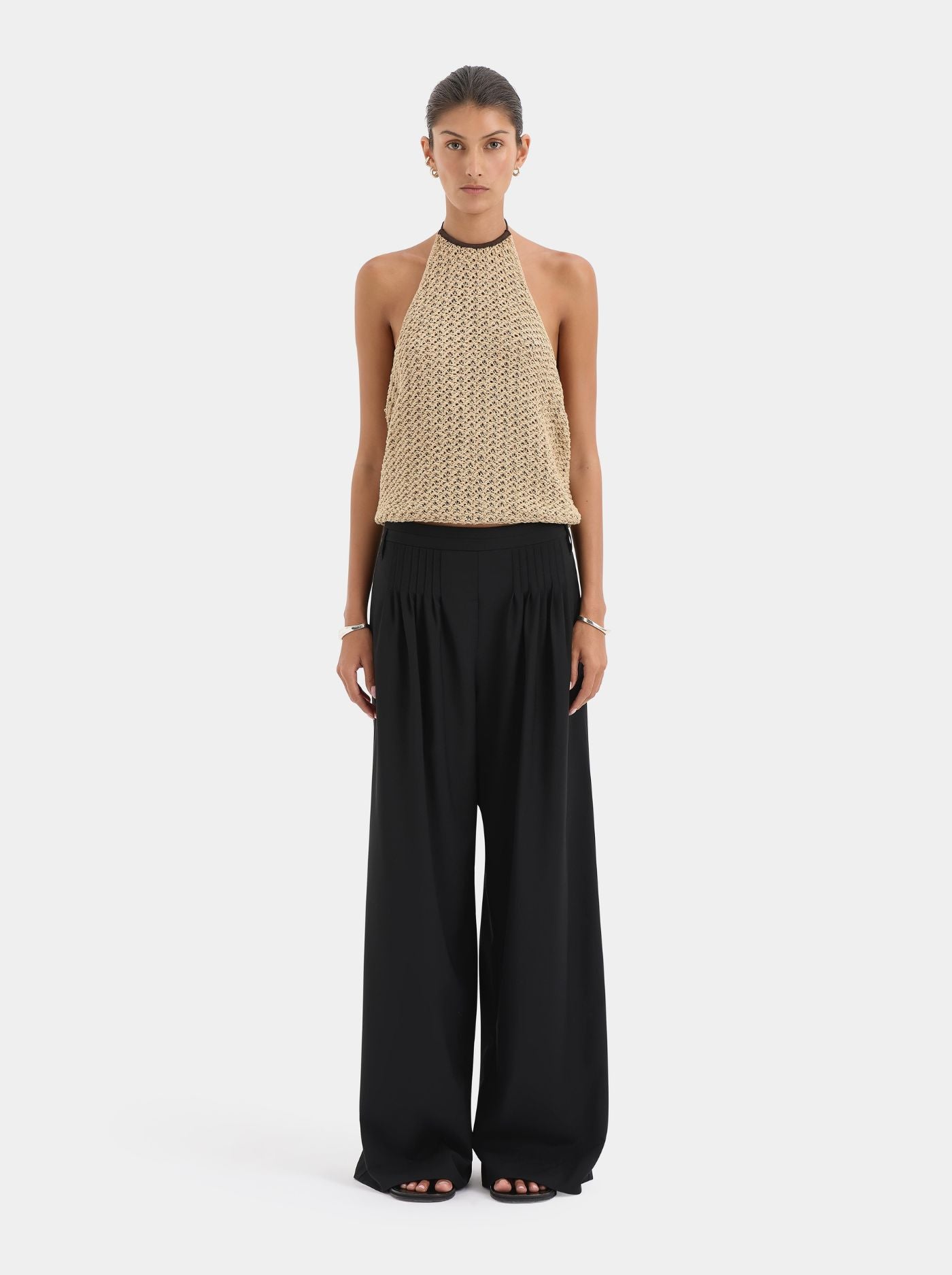 Top Anudado de Ganchillo Mujer Cuello Alto Halter
