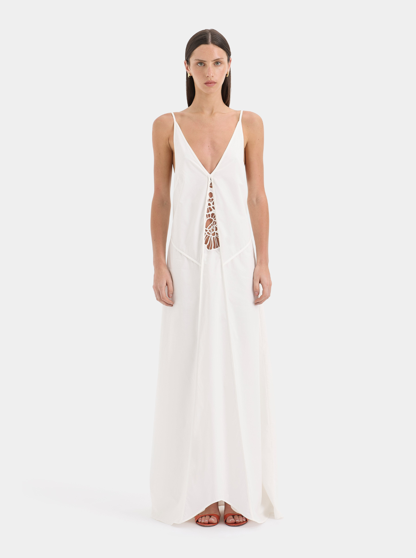 Vestido Maxi Bordado Mujer Escote V Profundo