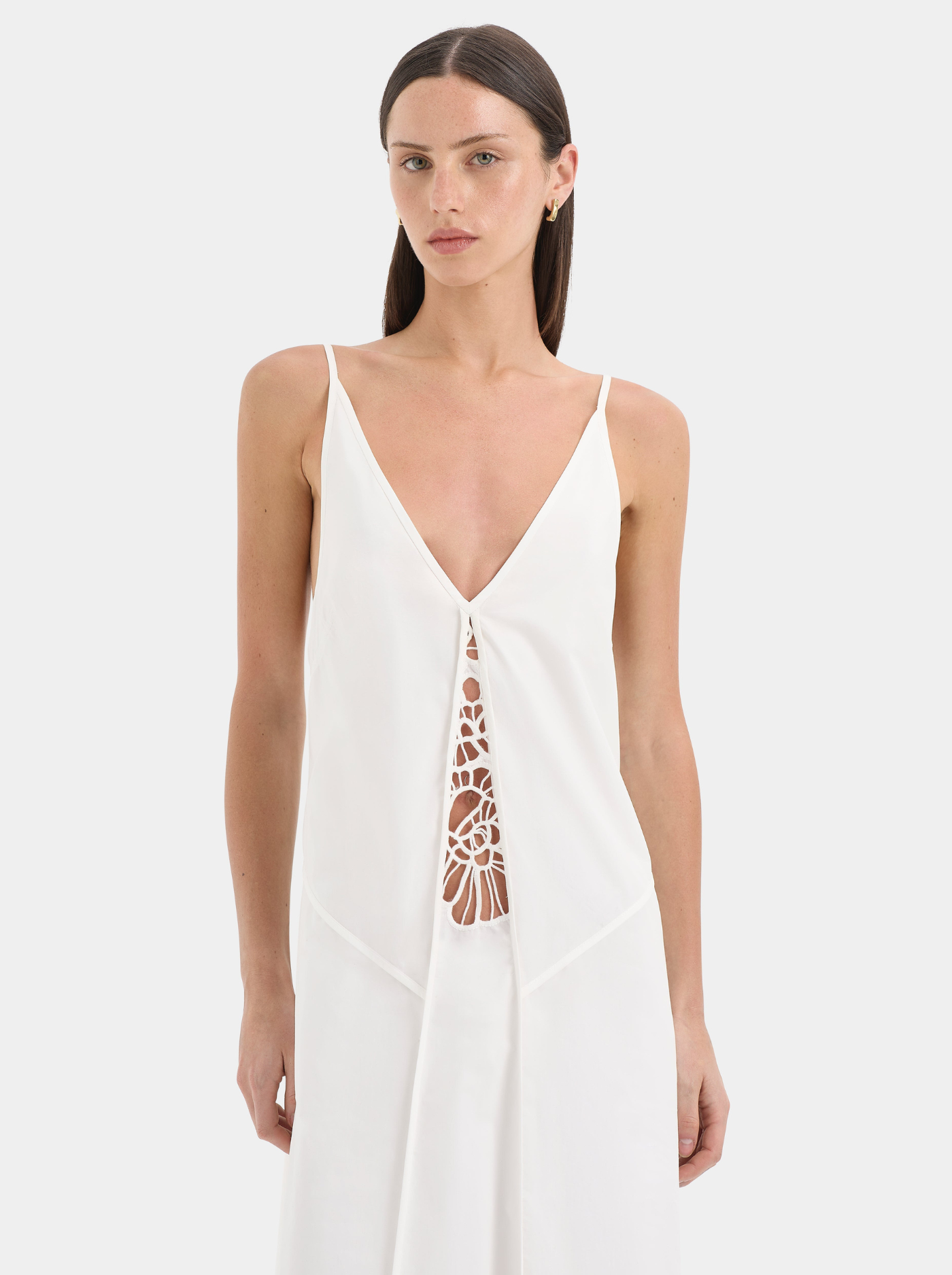 Vestido Maxi Bordado Mujer Escote V Profundo