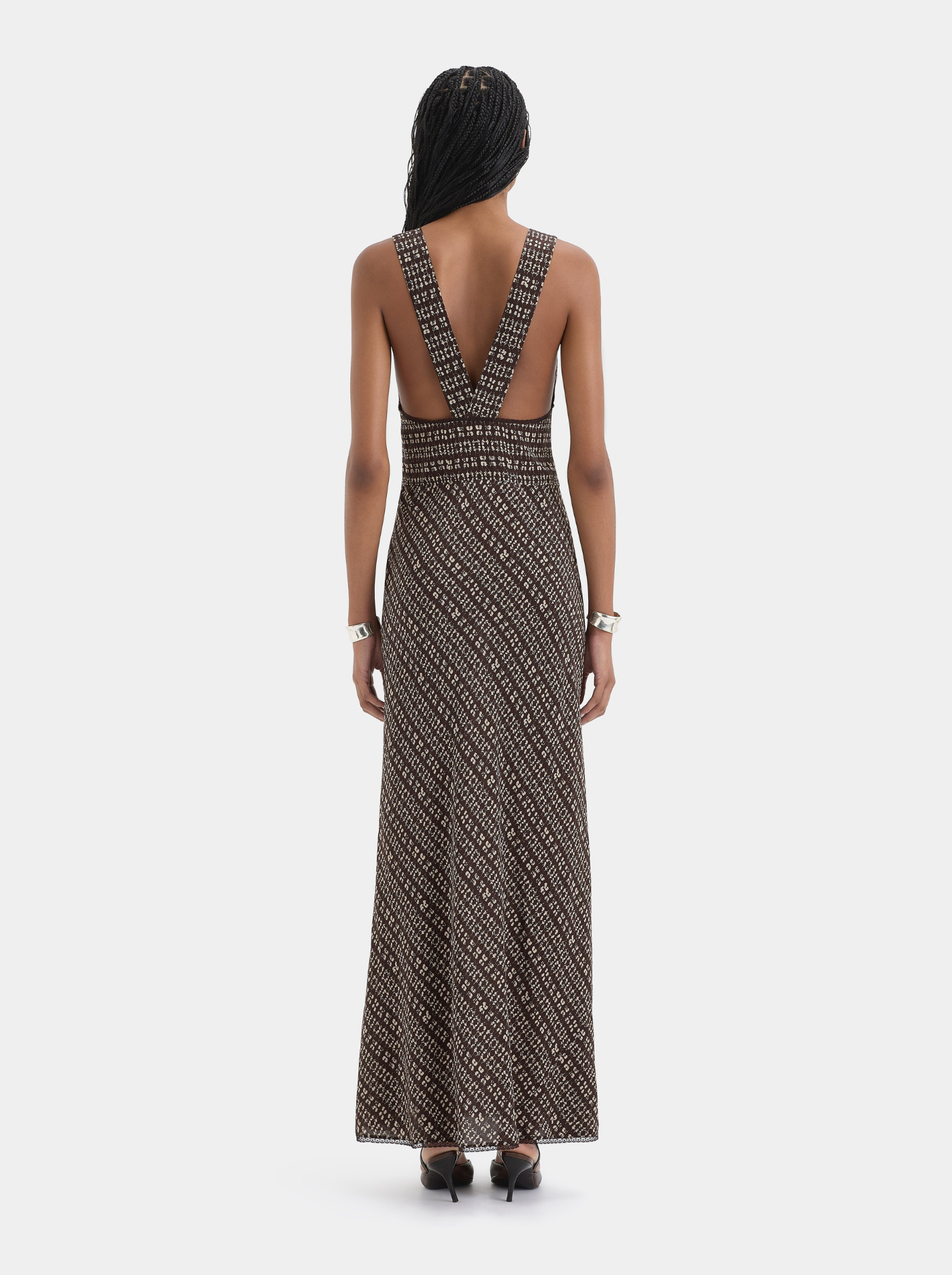 Vestido Largo con Aberturas Mujer Encaje Chocolate