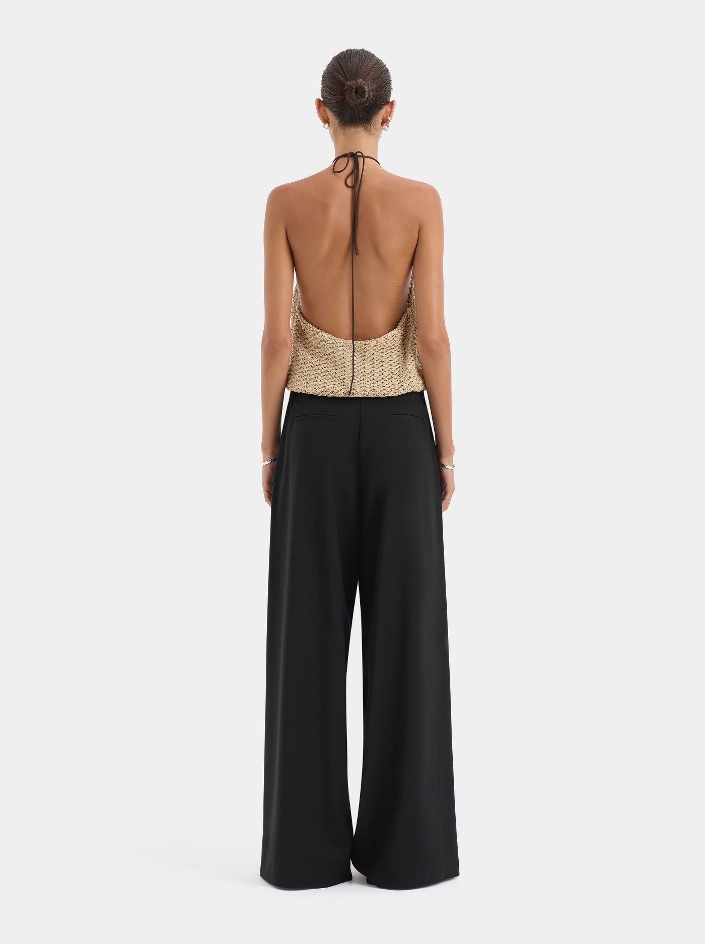 Top Anudado de Ganchillo Mujer Cuello Alto Halter