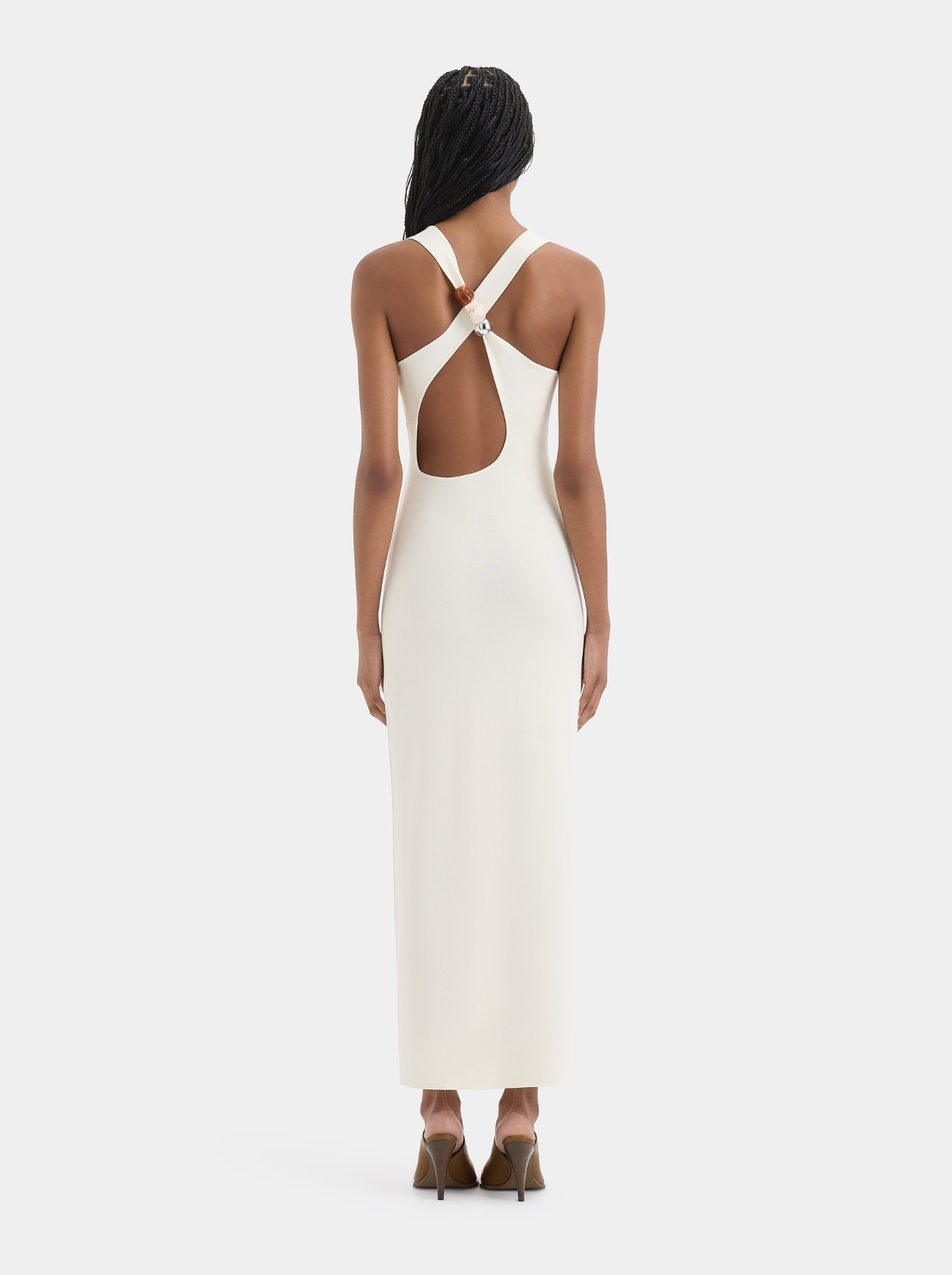 Vestido Midi Espalda Cruzada Mujer Detalle de Cuentas