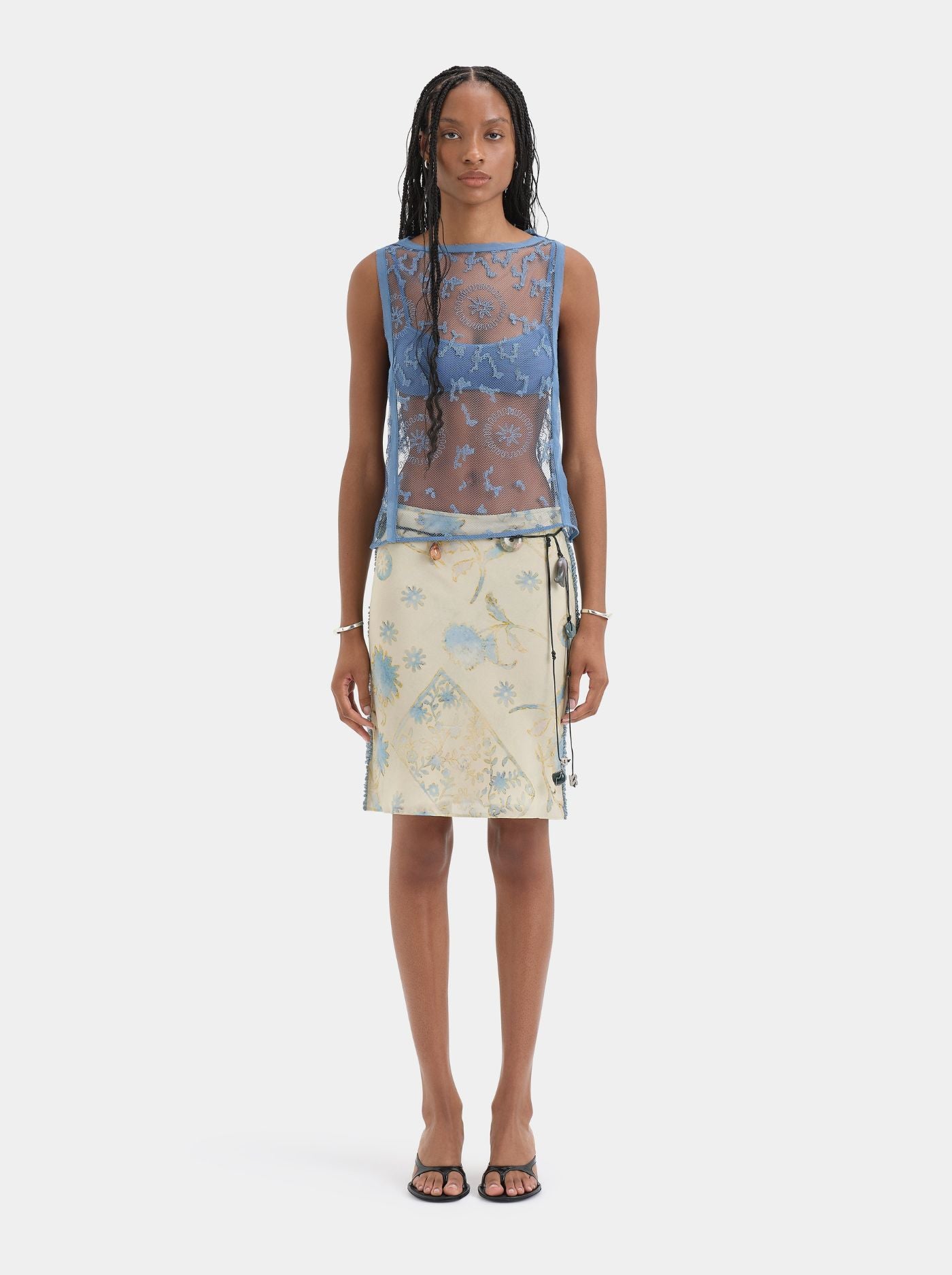 Falda Midi de Volantes Mujer Paneles en Contraste