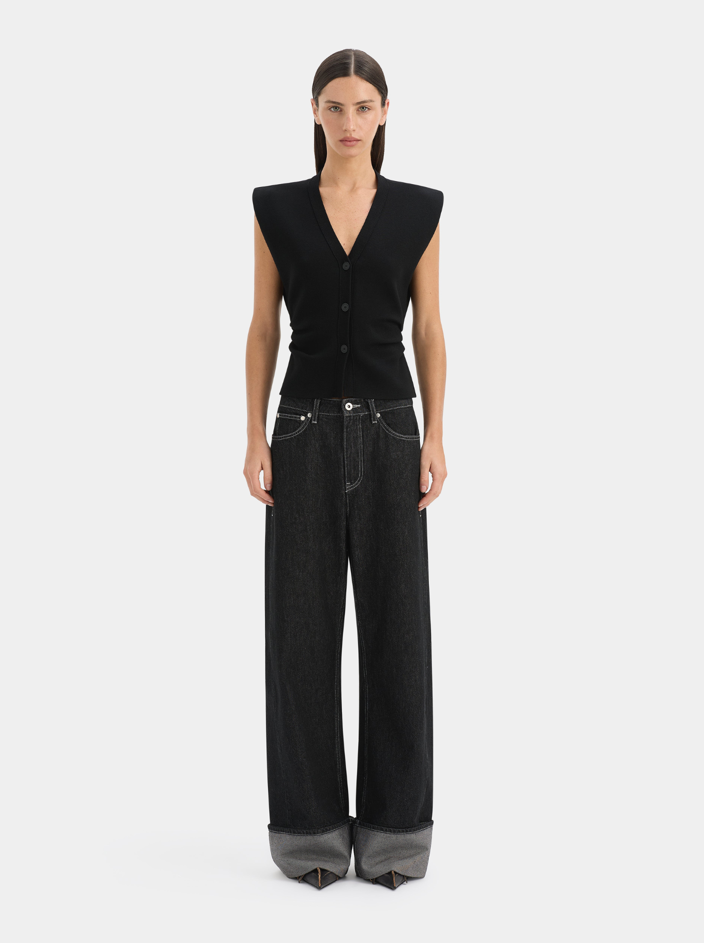 Pantalón Vaquero Barrel Mujer Bajo Ancho con Vuelta