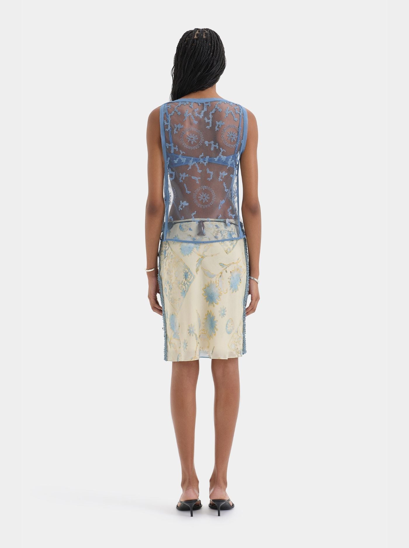 Falda Midi de Volantes Mujer Paneles en Contraste