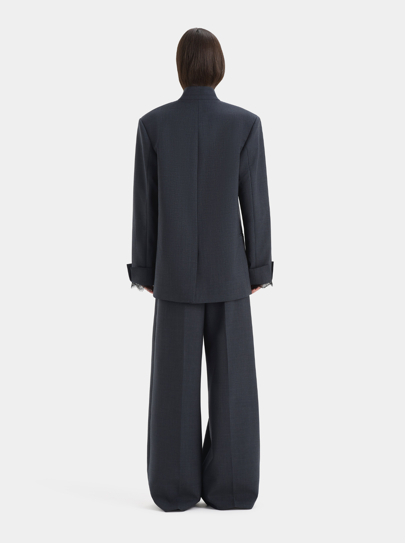 Pantalón de Pierna Ancha Mujer Talle Alto Detalle Encaje