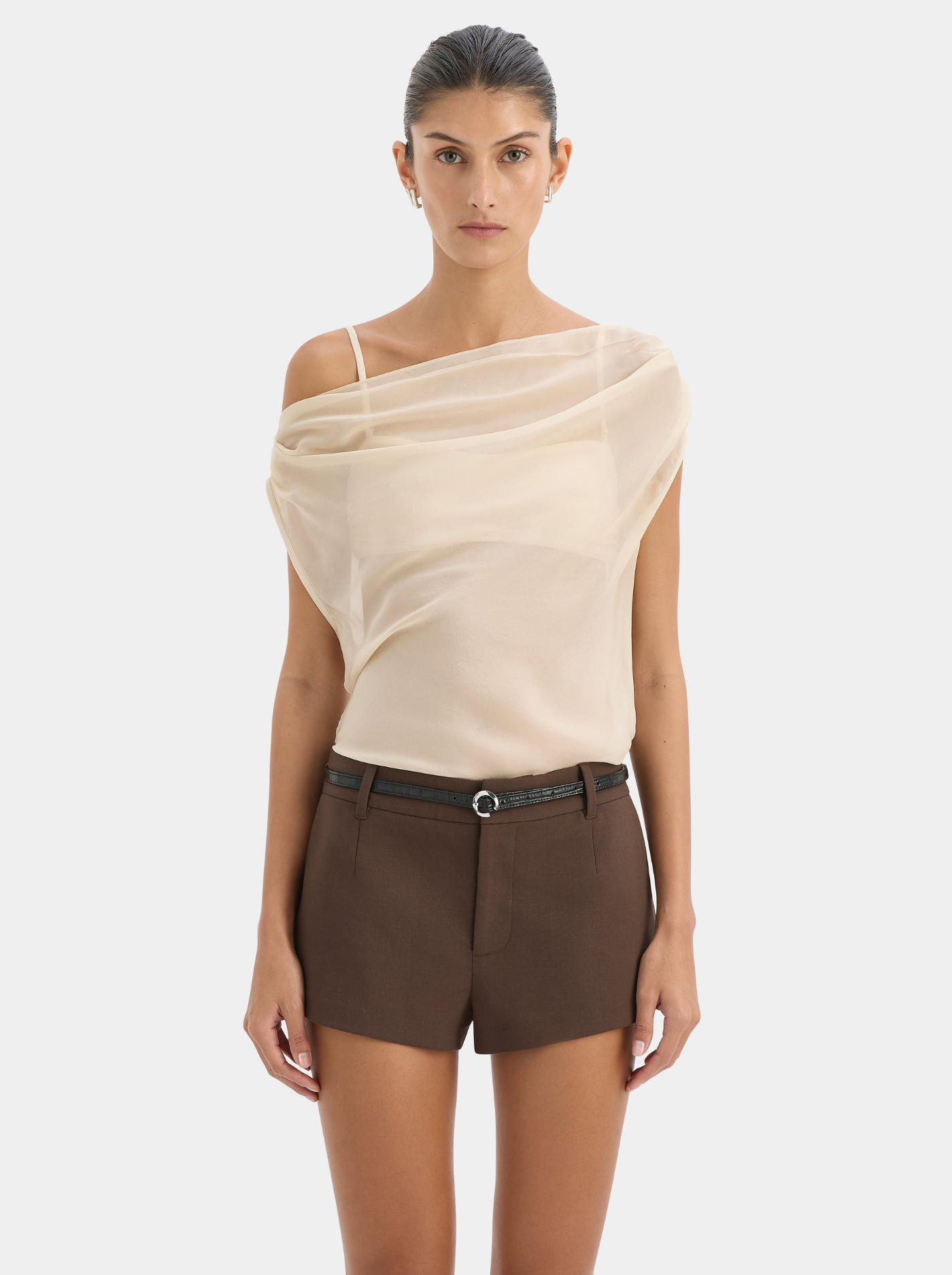 Top Cowl de Chifón Mujer Escote Asimétrico