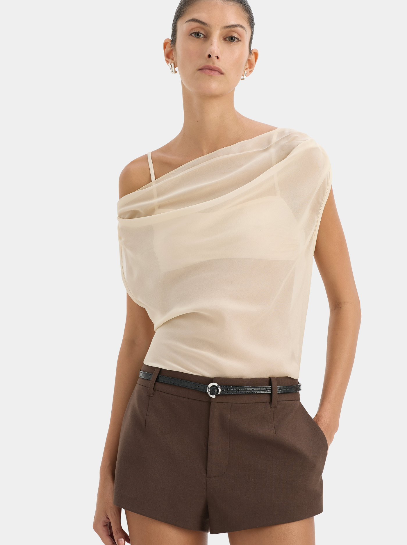 Top Cowl de Chifón Mujer Escote Asimétrico