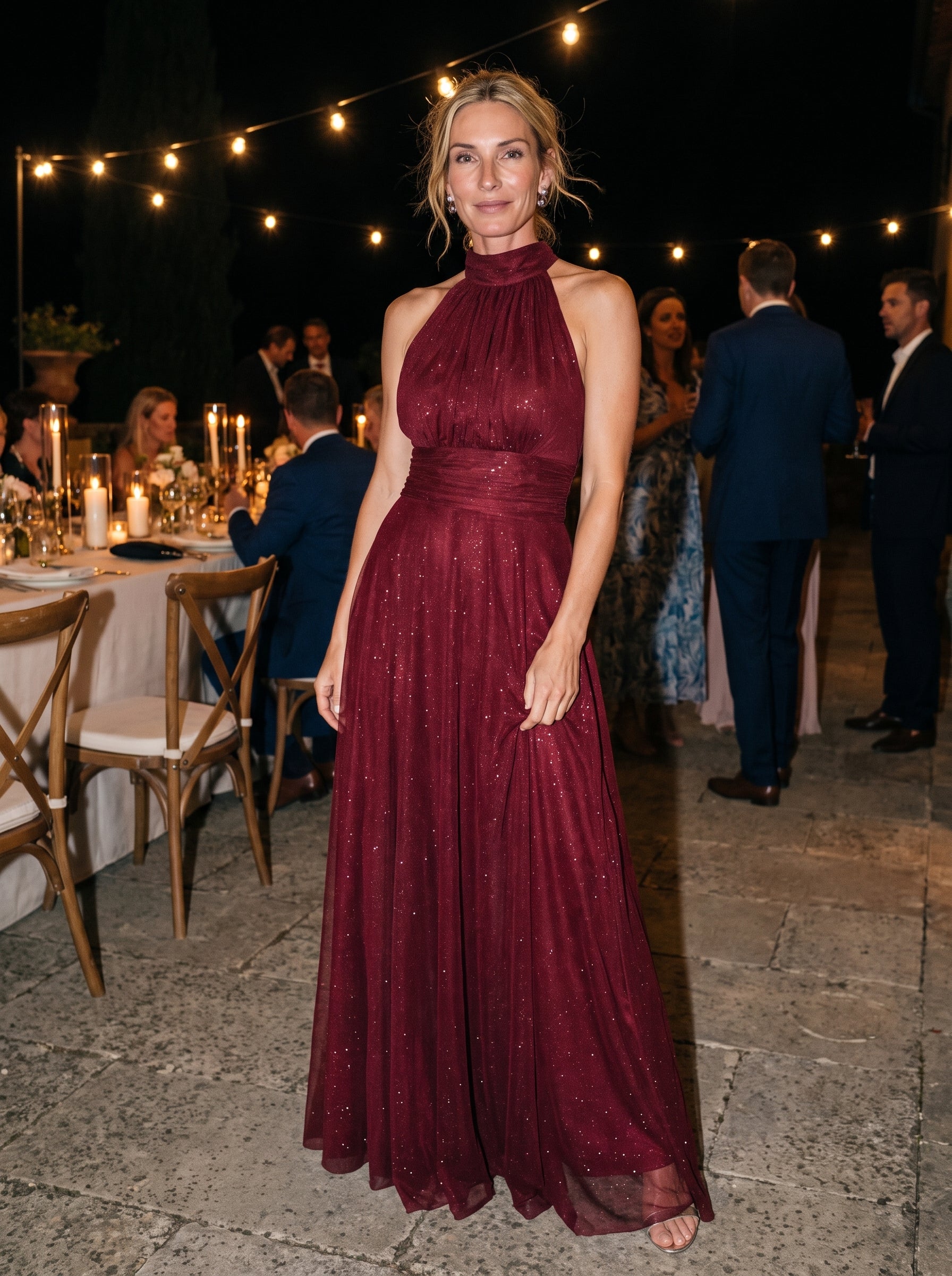 Valentina | Vestido largo brillante de fiesta con escote americano