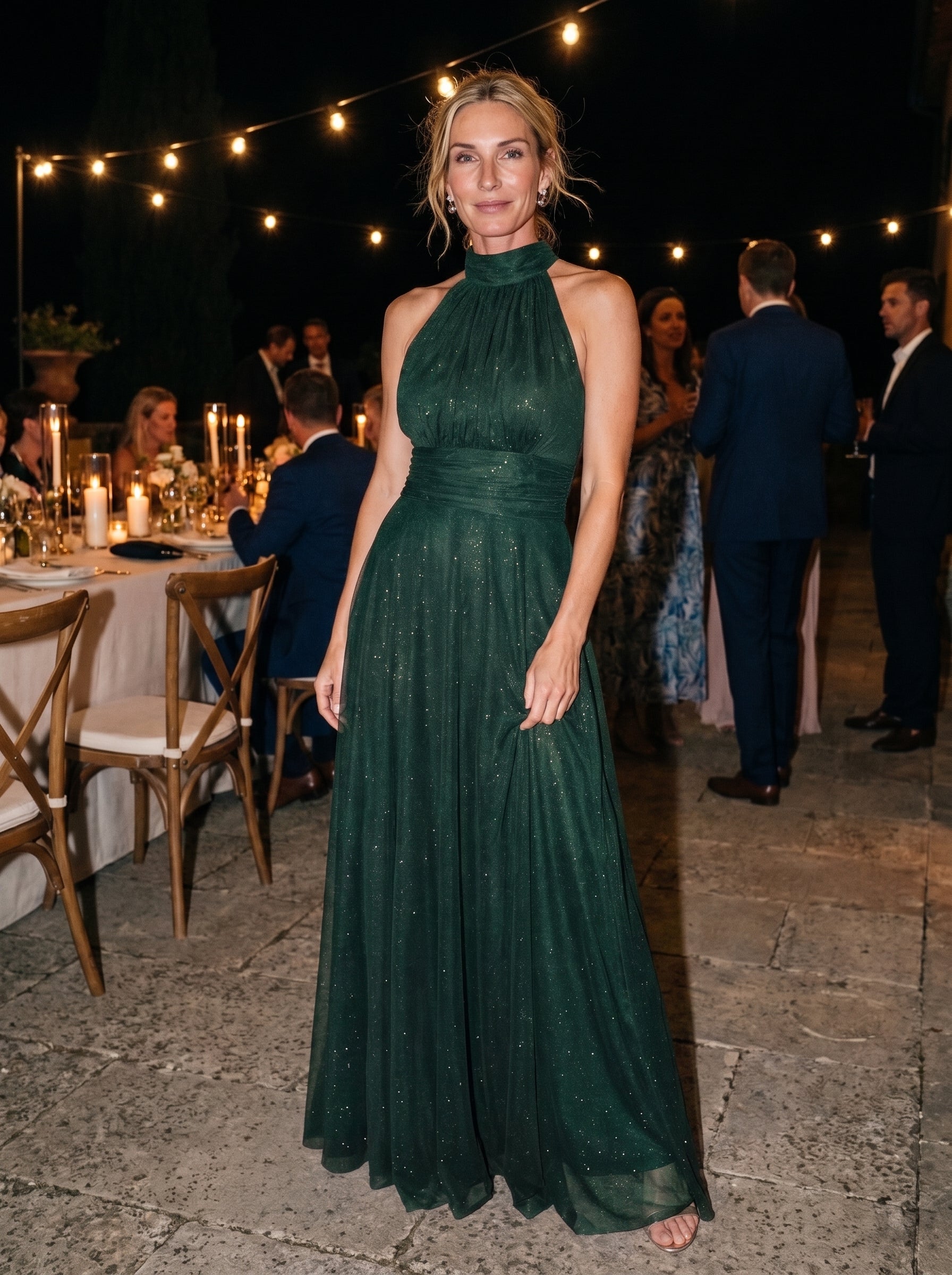 Valentina | Vestido largo brillante de fiesta con escote americano