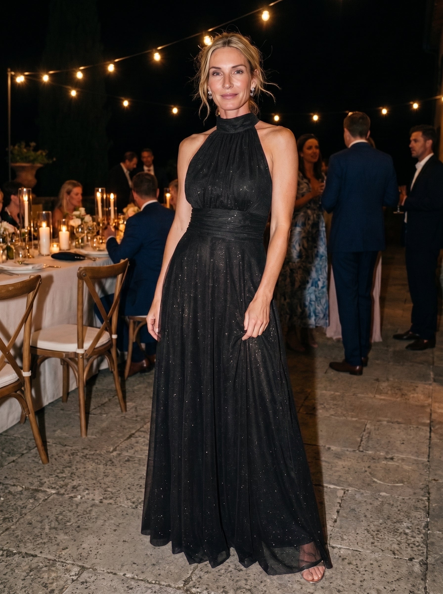 Valentina | Vestido largo brillante de fiesta con escote americano