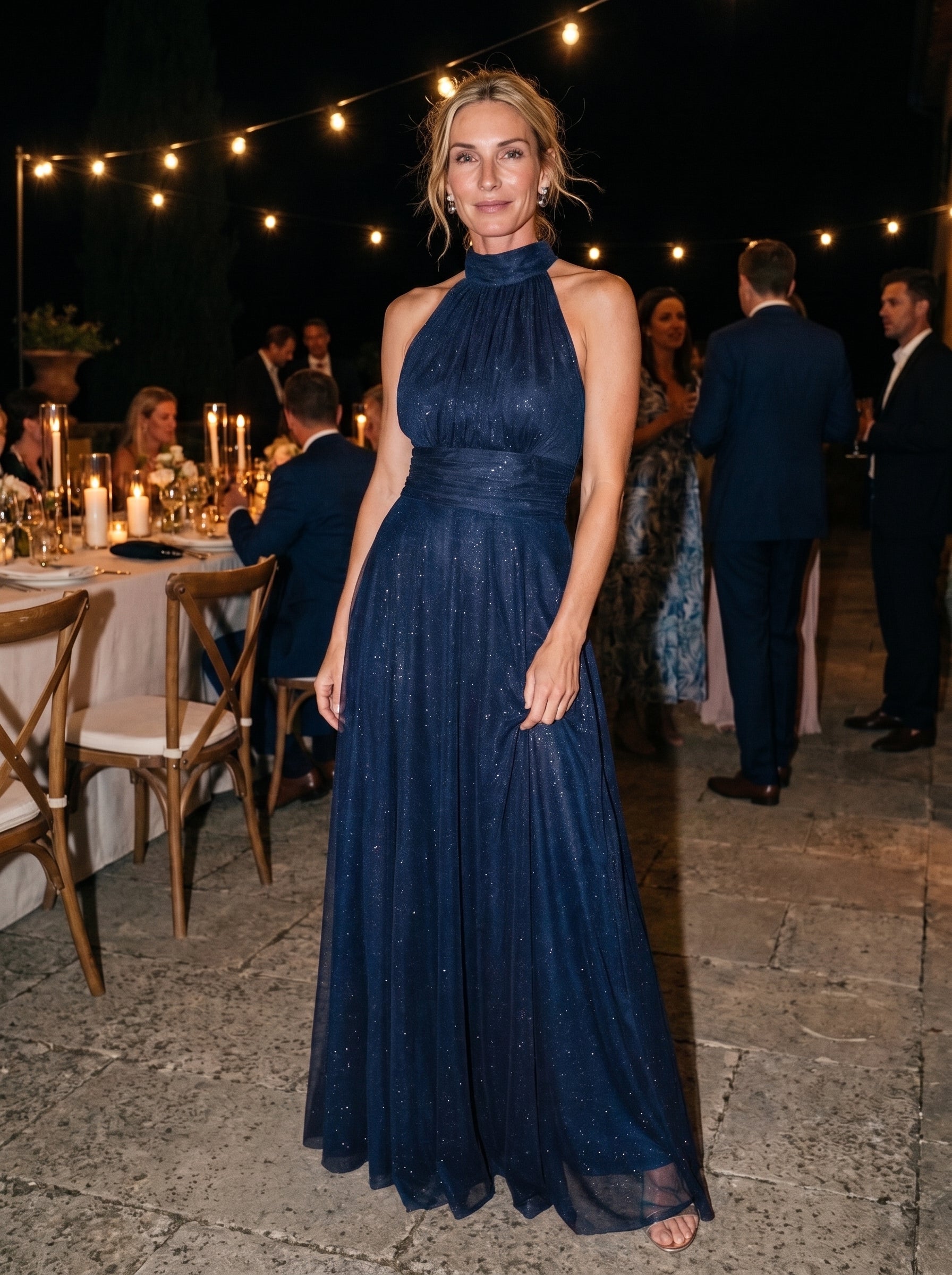 Valentina | Vestido largo brillante de fiesta con escote americano