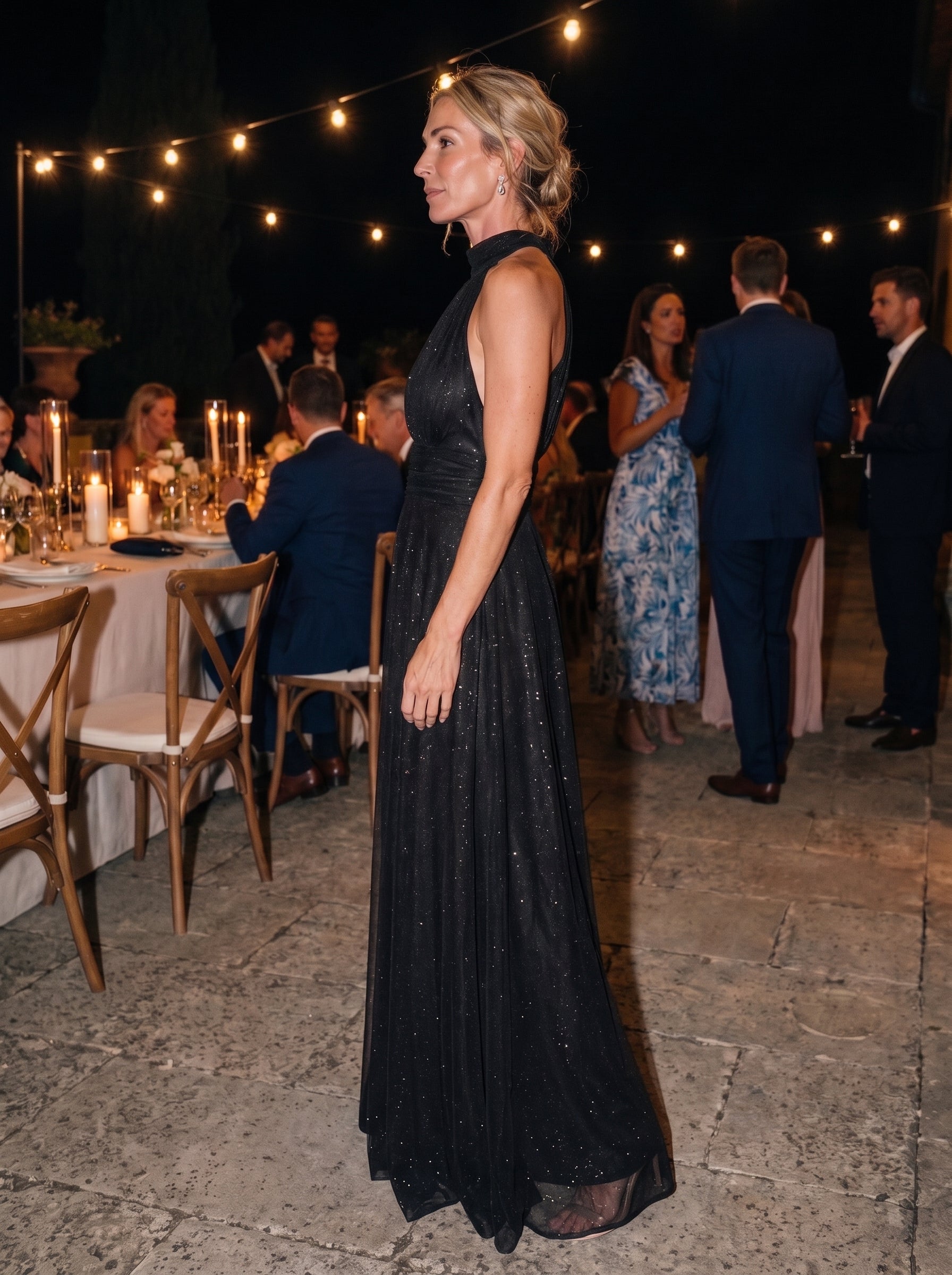 Valentina | Vestido largo brillante de fiesta con escote americano